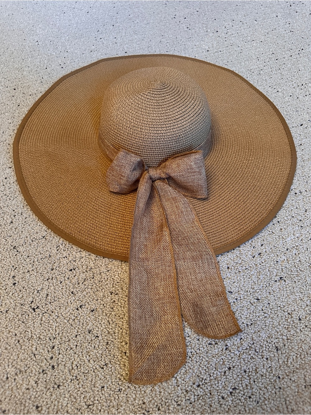 Wide Brim Sun Hat in Tan with Bow